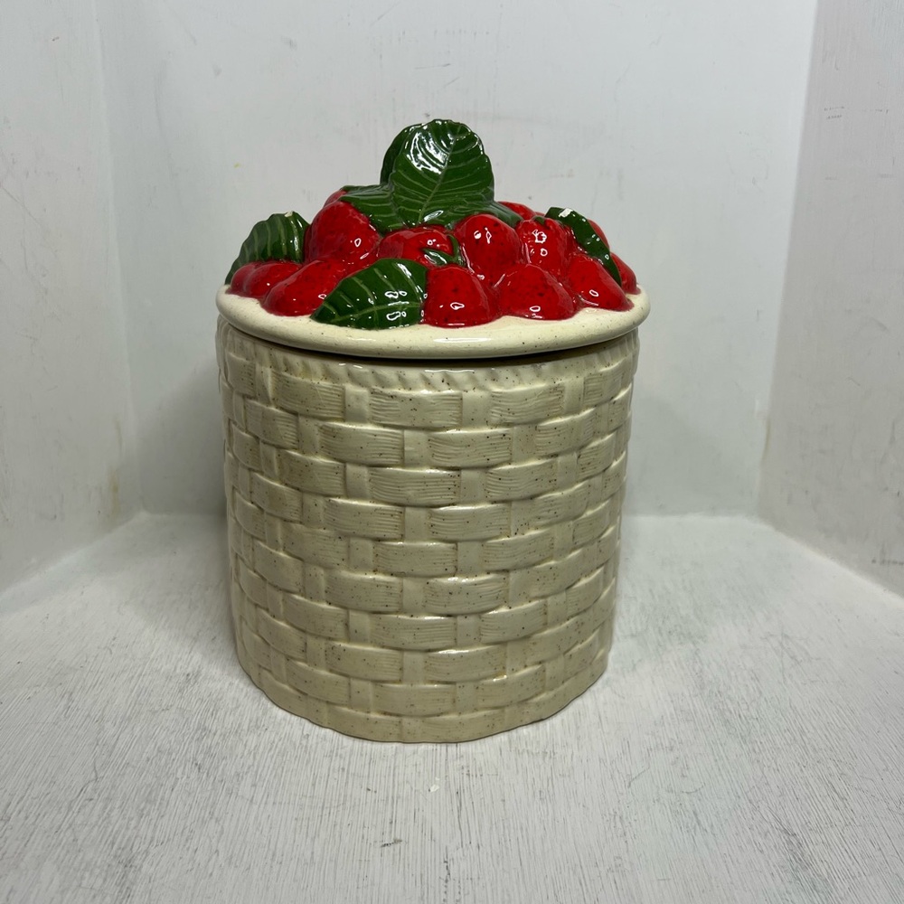Vintage BSM 1984 Ceramic 8” Strawberry Kitchen Canister